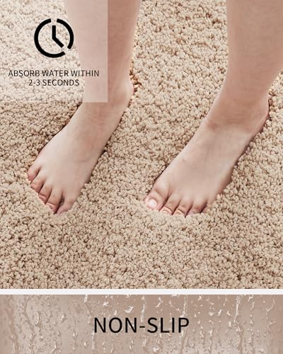 Bathroom Rugs Non Slip Washable, Ultra Thick Soft Microfiber Absorbent Bath Mats, High Density Foam Latex Non Slip Backing Bath Rugs, Fluffy Floor Carpet for Tub&Shower 24x17, Beige - color: Beige, size: 24" X 17"(Small Bathroom Rug)