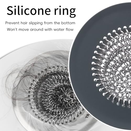 TRAPMATE Tub Stopper, Reversible Bathtub Drain Hair Catcher & Stopper, Ultra Revolutionary Bath Tub Drain Protector, Stainless Steel Hair Catcher & Silicone Stopper, 4.4" Drain Cover for Shower, Bath - color: Wolf Grey