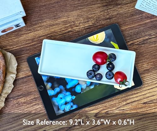 9.2" Porcelain Small Bathroom Narrow Tray - White | Ceramic Countertop and Mini Vanity Tray for Cosmetics, Perfume, Jewelry, Candle - Kitchen Soap Tray for Kitchen Counter - color: White, size: 9.2" x 3.6" x 0.6"