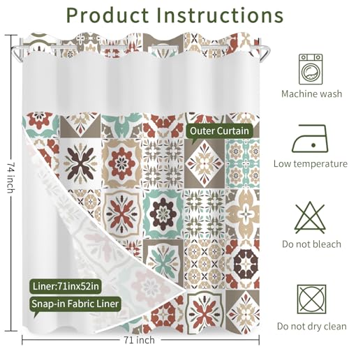 No Hook Shower Curtain with Snap in Liner Set FYLX00223 - color: Mediterranean Floral