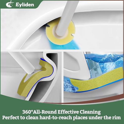 Eyliden Disposable Toilet Brush with Holder, 40-Refill Touch-Free Wand Kit | Pre-Soaked Concentrated Cleaner Sponge, Auto-open Caddy, 19.5" Aluminum Handle, 42 Set Toilet Bowl Cleaing, for Bathroom/RV