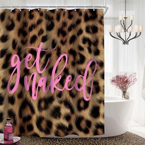 KOMLLEX Leopard Print Shower Curtain for Bathroom Decor 60Wx72H Inches Pink Get Naked Modern Funny Quotes Aesthetic Wild Simple Cheetah for Girly Women Men Fabric Waterproof Polyester 12 Pack Hooks - color: B-01leopard Pink, size: 60"W x 72"L (Pack of 1)