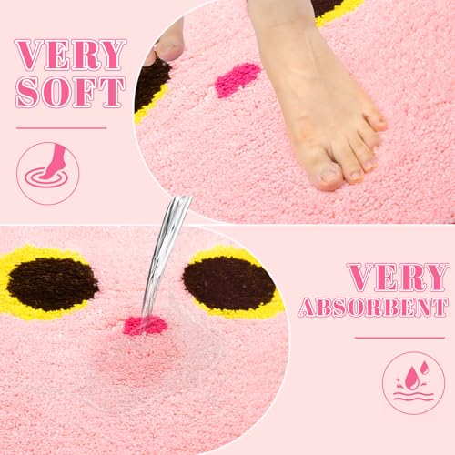 Toilet Rug,Soft Cat Design Toilet Mat,Non Slip and Absorbent Bath Rug,U Shaped Washable Contour Bath Rugs for Toilet Base(Pink, 24" x 20") - color: Pink, size: 24" x 20"