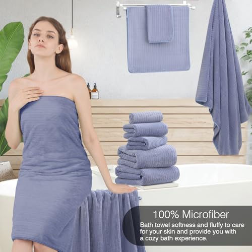 18 Piece Family Bath Towel Set Include 6 Bath Towels,6 Hand Towels and 6 Washcloths Soft Bathroom Towel with Hanging Loops,Highly Absorbent Quick Dry Towels Set for Bathroom,Hotel and Spa-Violet - color: Violet, size: 18-Piece Set