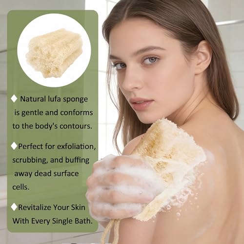 2 Pack HungkaTurn Natural Egyptian Loofah Body Scrubber, 100% Organic Luffa Exfoliating Sponge for Men&Women, Gentle Skin Cleansing Shower Scrubber for Radiant Smooth Skin, Large Spa-Grade Body Loofa. - color: Beige Body Scrubber, size: 1 Count (Pack of 2