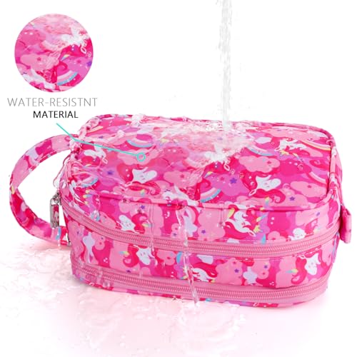 Unicorn Kids Toiletry Bag for Girls, Travel Toiletry Bag for Little Young Girls Cosmetic Bag Makeup Bag Waterproof Hanging Wash Bag Toddler Toiletries, Pink - color: Pink Unicorn