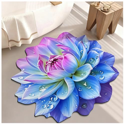 Floral Diatomaceous Earth Floor Mat 3D Flowers Pattern Bath Mat Non-Slip Bath Rug Safe Absorbent Quick Drying Bathmat Suitable for Bathroom Kitchen Entrance (Style 2, 39.37"/100cm) - color: Style 2, size: 3'3" x 3'3" (Flower)