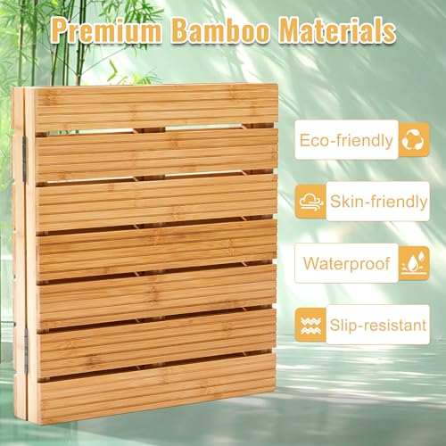 Foldable Bamboo Bath Mat for Shower, 31.49" x 17.71" in Non-Slip Wood Bathroom Rug, Quick-Dry Waterproof Carpet for Indoor Outdoor Use by Sink, Tub, Pool - size: 31.5" x 17.7" (Rectangular)