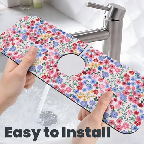 Millefleurs Different Flowers Pink 15" X 5.5" Kitchen Sink Splash Guard Faucet Faucet Guard Draining Mat Sink Splash Guard Faucet Kitchen Bathroom - color: Millefleurs Different Flowers Pink
