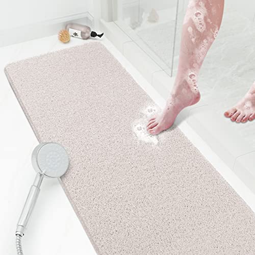 Shower Mat Bathtub Mat Non-Slip,47x16 inch, Soft Tub Mat with Drain,PVC Loofah Bath Mat (Phthalate Free) for Tub and Bathroom,Quick Drying,White - color: White, size: 47" x 16" (Rectangular)