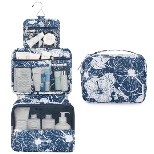 Mossio Hanging Toiletry Bag with Sturdy Hook - Large Portable Cosmetic Makeup Travel Organizer for Men & Women - color: Blue Lotus