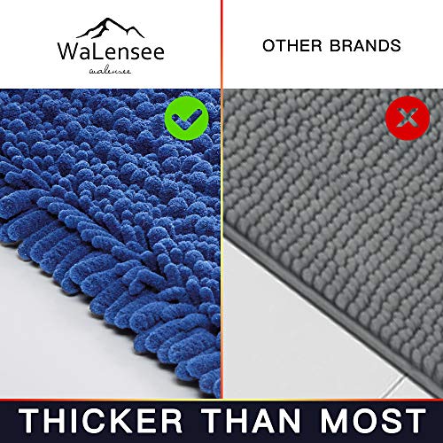 Walensee Bathroom Contour Rug Non Slip Toilet U Shaped Bath Mat (20x24, Dark Blue) Water Absorbent Super Soft Shaggy Chenille Machine Washable Dry Extra Thick Perfect Absorbant Best Plush Carpet - color: Dark Blue, size: 20"x24" Contour Rug