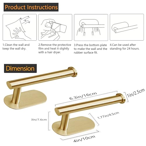 JOPOFI Self Adhesive Toilet Paper Holder - Brushed Gold（2 Pcs） | Toilet Paper Holder Wall Mount for Bathroom,Stainless Steel Command Strip Toilet Paper Roll Holder Stick On Wall,No Drilling - color: Brushed Gold, size: 2pcs