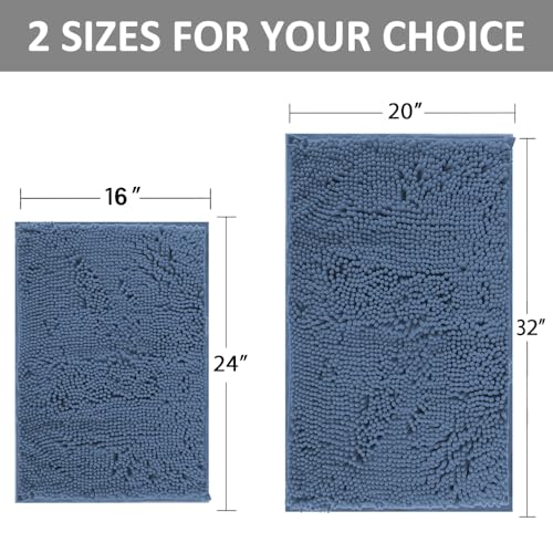 Blue Bathroom Rugs Chenille Bath Mats Set 2 Piece Extra Soft and Absorbent Shaggy Rugs, Machine Wash and Dry, Perfect Plush Bath Mats for Tub, Shower, Bathroom Decor, Washable Carpets Set - color: Light Blue, size: 32"L x 20"W + 24"L x 16"W