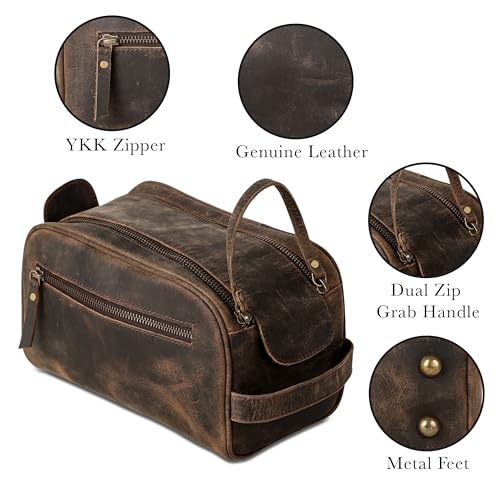 KomalC Travel Toiletry Bag – Premium Leather Dopp Kit for Men & Women with Water-Resistant Lining & Spacious Zippered Organizer - style: 1 Zip Classic