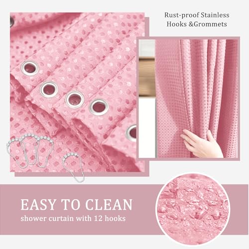 CERBIOR Bathroom Accessory Set with Shower Curtain, Includes Shower Curtain,Soap Dispenser, Toothbrush Holder, Toothbrush Cup, Soap Dish for Decorative Countertop and Housewarming Gift,Pink,20PC - size: Bath Set+Shower Curtain, style: Pink