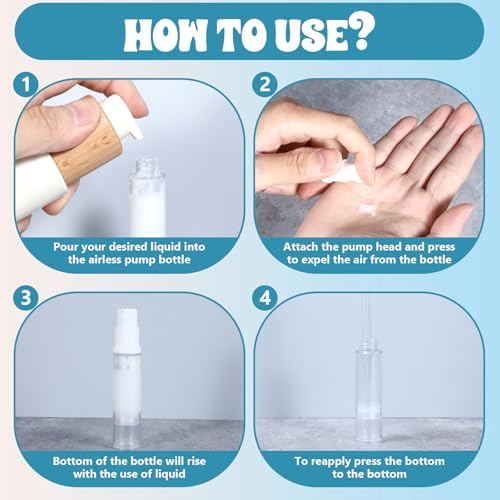 4 Pcs Empty Airless Pump Bottles, Refillable Clear Travel Pump Bottle Lotion Container Vacuum Cosmetic Container Presspump Bottle for DIY Foundation Gel Lotion Moisturiser Shampoo Toiletry(10ml)
