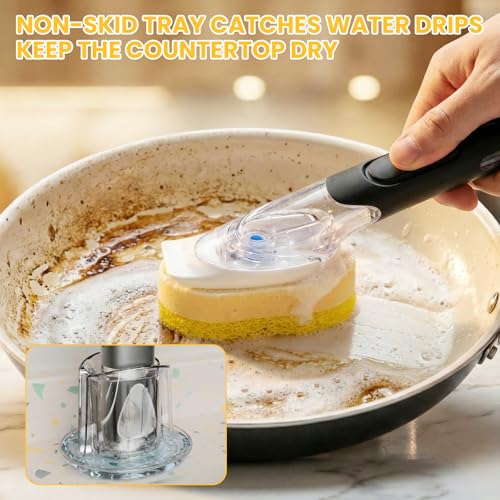 Soap Dispensing Replacement Dish Brush Storage Set with 10 PCS Sponge Refills & Holder - RIMAY Dispenser Scrub Cleaning Scrubber Kitchen Dishwashing Dish Wand Handle for Dishes/Pans/Pots/Sink(Yellow) - color: Yellow