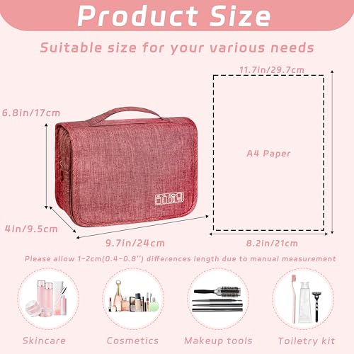 Toiletry Bag Travel Bag with Hanging Hook, Waterproof Capacity Hanging Multifunctional Makeup Bag for Toiletries, Portable Cosmetic Bag Travel Organizer for Women and Men (Red) - color: Red