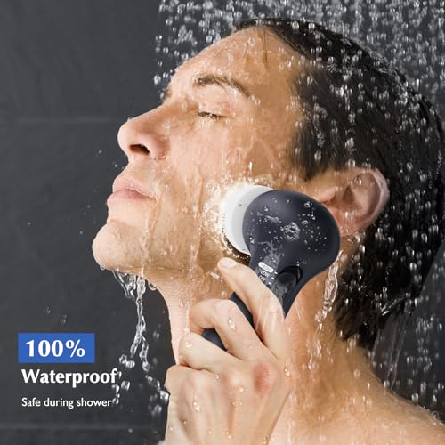 COSLUS Facial Cleansing Brush Silicone Face Scrubber: 7 in 1 FBS-D Electric Exfoliating Rotating Massage Device Waterproof Deep Cleaning Exfoliation Spa Machine - Electronic Skin Care Wash System - color: Black, size: With 7 brush heads