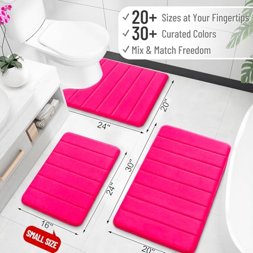 OLANLY Memory Foam Toilet Rugs U Shaped 24x20, Super Soft Absorbent Contour Bath Rugs, Quick Dry, Machine Washable Toilet Mat, Bathmat Floor Carpet, Bathroom Home Decor Accessories, Hot Pink - color: Hot Pink, size: 24" X 20" Contour Rug