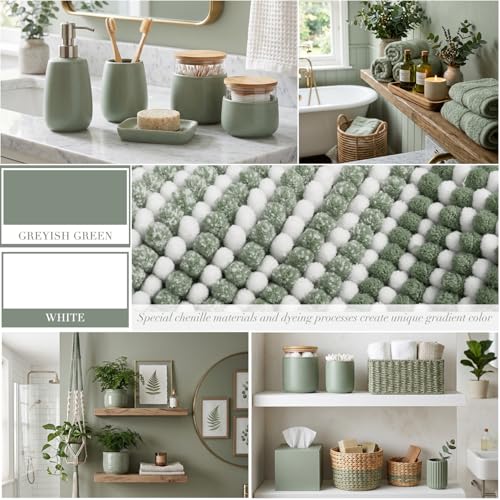 BSICPRO Bathroom Rugs and Mats Sets, 2 Piece Thick Absorbent Chenille Bath Mat Rug Set Non Slip, Soft Bath Room Floor Mats for Bathroom, Machine Washable (20" x 32" Plus 16" x 24",Greyish Green) - color: Greyish Green, size: 20" x 32" Plus 16" x 24"