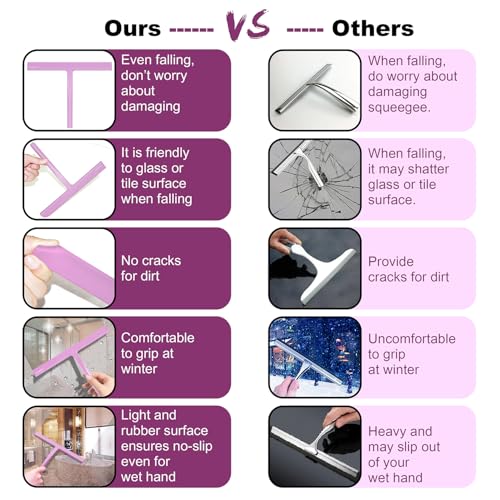 Shower Squeegee with Silicone Hook, 11" Inch Width All Purpose Squeegee Wiper for Shower Glass Doors Bathroom Mirror Tiles Car Window Cleaner Tool - Pink - color: Pink, size: 11 Inches