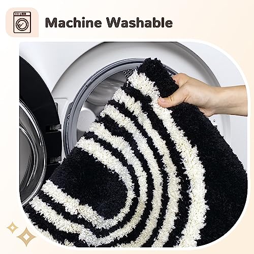 Boho Bathroom Rugs Cute Bohemian Bath Rug Non-Slip Microfiber Abstract Bath Mat for Bedroom Small Carpet Farmhouse Decor Soft Funny Black Washable Rugs for Kitchen Entryway/Washbainy/Shower 16x24 inch - color: Black, size: 1'4" x 2' (Rectangular)