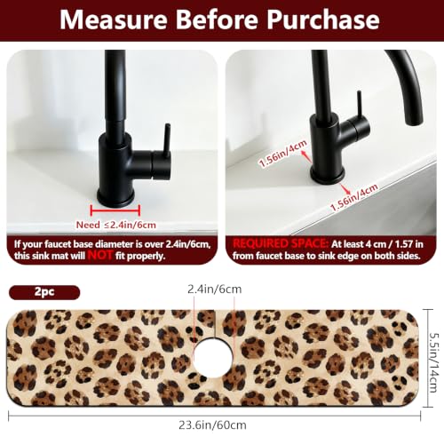 2 Pcs Kitchen Sink Splash Guard Faucet Mat Leopard Print Faucet Mat for Sinks Absorbing Drying Mats for Kitchen Bathroom, 23.6x5.5inch - color: Leopard Print