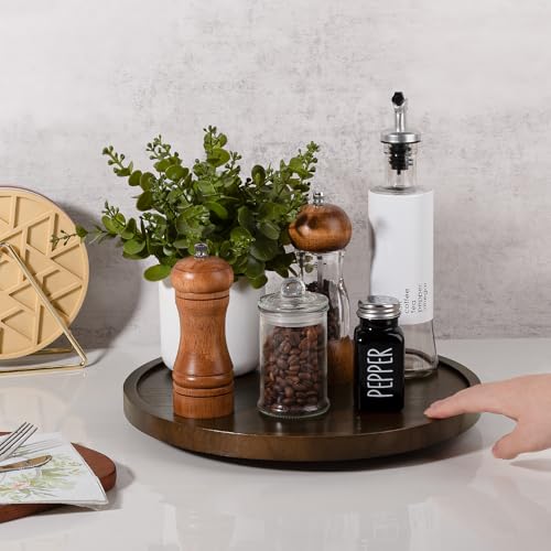 Wood Lazy Susan Organizer Kitchen Turntable for Cabinet Farmhouse Bathroom Decor Round Decorative Tray for Vanity, Counter, Sink, Coffee Table, 12 Inch, Walnut - color: Walnut, size: 12“