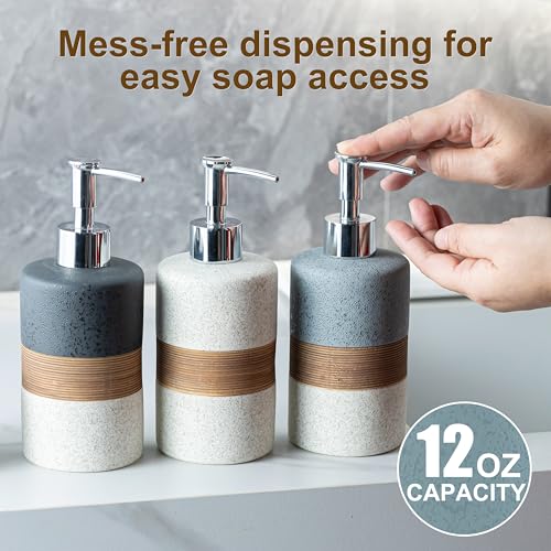 2-Pack Ceramic Soap Dispensers Set, Includes Stainless Steel Pump, Silicone Funnel and Diatomaceous Tray, Hand Soap, Dish Soap, Shampoo and Conditioner Dispenser for Bathroom & Washroom, White - color: White and White, size: 2xSoap Dispenser Set with Tray