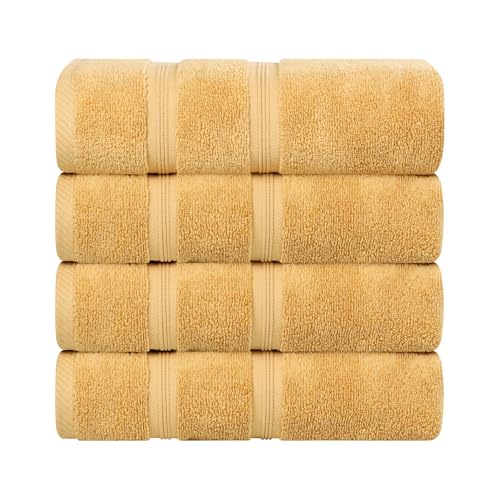 Superior Cotton Bath Towel Set, Daily Use, Bathroom, Guest Room, Bath, Shower, Pool, Body, Home Essentials, Quality Soft Plush Absorbent Towels, Zero Twist, Smart Dry Collection, Set of 4, Gold - color: Gold, size: 4PC Bath Towel