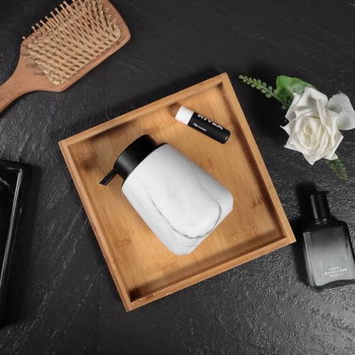 12Oz Foaming Hand Soap Dispenser - Ceramic Bathroom Foam Soap Dispenser with Easy-to-Press Black Pump, Refillable Lotion Hand Dispenser, Dish Soap Dispensers for Kitchen, Marble White - color: Marble White, style: Foam Pump