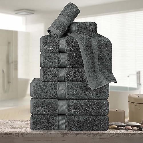 BLUENILEMILLS BNM Madeline Egyptian Cotton Heavyweight Towels, Ideal for Shower, Spa, Hotel, 800 GSM, Face/Washcloths, Hand Towels, Bath Towels, Highly-Absorbent, Luxury, 9 Piece Towel Set, Charcoal - color: Charcoal, size: 9-Piece Towel Set