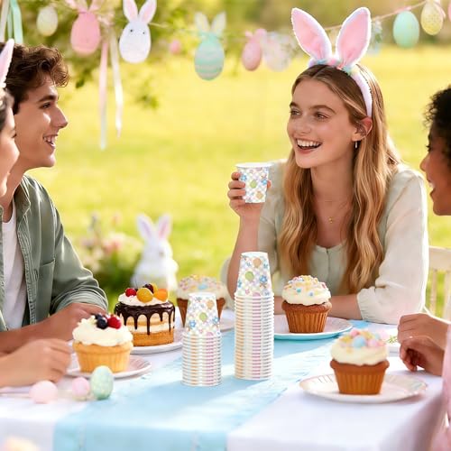 WRAPAHOLIC 3oz Easter Paper Cups - 100 Pack Disposable Bathroom Cups with Colorful Eggs Plaid Design, Small Mouthwash Cup for Toothbrush Rinse, Bathroom, Easter, Baby Shower and Party - color: Easter - Colorful Eggs