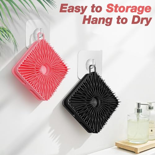 Manmihealth Dual-Sided Silicone Body Scrubber Scalp Massager 4 PCS, 2-in-1 Silicone Shower Shampoo Brush for Men and Women, Exfoliating Silicone Loofah with Soap Bag, Lather Well (Black+Pink) - color: Shower Brush (Black+pink)