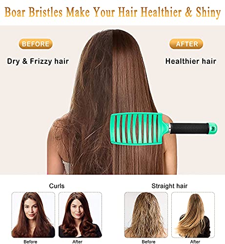 KTKUDY Detangling Brush Boar Bristles Hairbrush Make Hair Shiny & Healthier Curved and Vented Detangler Brush for Women Men Kids Wet & Dry Hair (Light green) - color: Light green