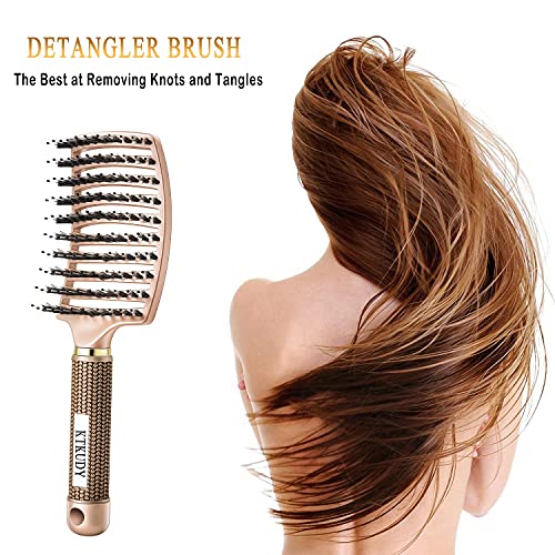 KTKUDY Detangling Brush Getting Knots Out without Pain - Boar & Nylon Bristles Hairbrush Make Hair Shiny & Healthier Vented Detangler Brush for Women Men Kids Wet and Dry Hair (Gold) - color: Gold