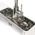 Kitchen Sink Splash Guard，Books and skulls Faucet Mat Sink Gadgets-Super Absorbent Fast Drying Mat Drip Catcher for Kitchen, Bathroom,Sink Mat, Dish Drying Mat, Bathroom(15" X 5.5" ) - color: Books and skulls