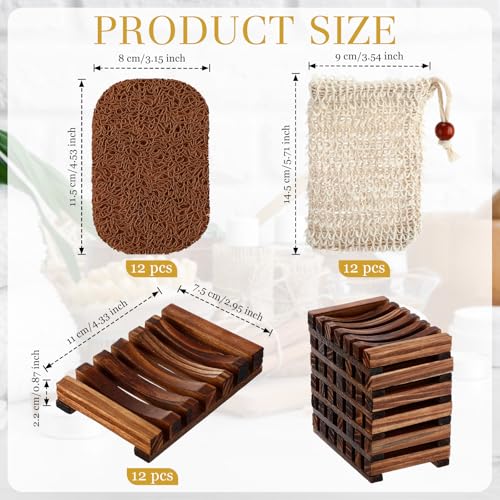 Baderke 36 Pcs Soap Saver Set for Packaging Gift Including Wooden Dish Holder Exfoliating Bag with Drawstring Soap Pads for Mother's Day Bar Wedding Baby Shower Homemade Gift(Brown Color) - color: Brown Color
