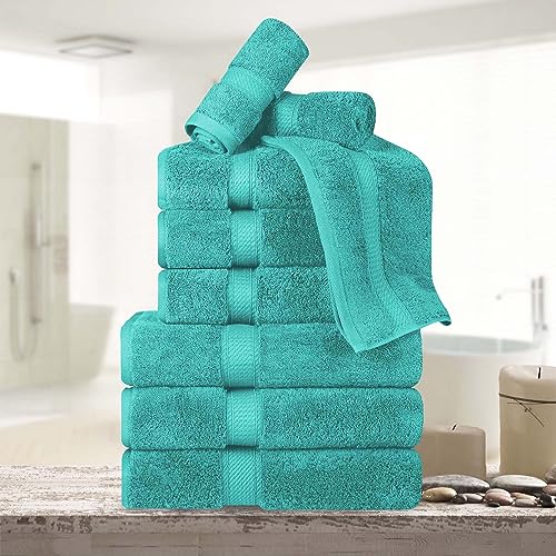BLUENILEMILLS BNM Madeline Egyptian Cotton Heavyweight Towels, Ideal for Shower, Spa, Hotel, 800 GSM, Face/Washcloths, Hand Towels, Bath Towels, Highly-Absorbent, Luxury, 9 Piece Towel Set, Turquoise - color: Turquoise, size: 9-Piece Towel Set