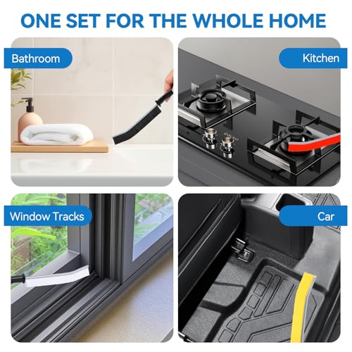 5 Pack Crevice Cleaning Brush, Hard Bristle Gap Cleaner for Home | Ultra-thin hard bristle brush cleans grout, window tracks, sinks and tight gaps with a non-slip handle