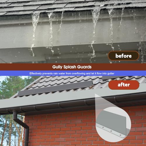 Gutter Valley Splash Guards, 15.7 x 3.5 Inch 4 Pack Gutter Guard, Aluminum Rain Gutter Guard Downspout Rain Diverter for Roof Shingle, Rain Drip Guard for Straight House (Gray) - color: Gray