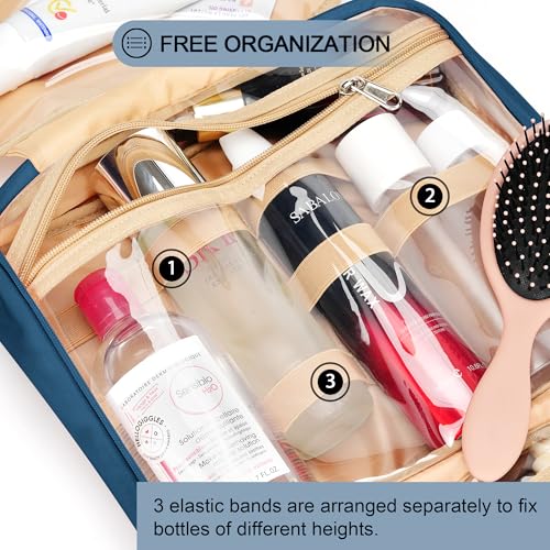Travel Hanging Toiletry Bag for Women, with Jewelry Organizer Compartment, Medium Waterproof Hanging Makeup Accessories, Cosmetic Essentials, Toiletries Dopp Kit Set with Trolley Belt, Navy Blue - color: Navy Blue, size: Medium
