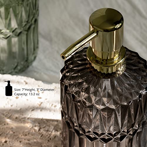 EMPO Clear Crystal Glass Soap Dispenser with ABS Plastic Pump, Lotion Dispensers for Kitchen, Bathroom (Grey) - color: Gray