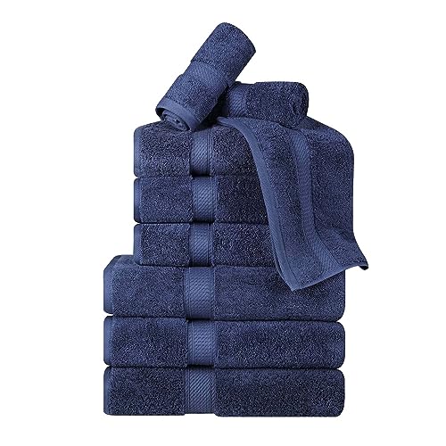 BLUENILEMILLS BNM Madeline Egyptian Cotton Heavyweight Towels, Ideal for Shower, Spa, Hotel, 800 GSM, Face/Washcloths, Hand Towels, Bath Towels, Highly-Absorbent, Luxury, 9 Piece Towel Set, Navy Blue - color: Navy Blue, size: 9-Piece Towel Set