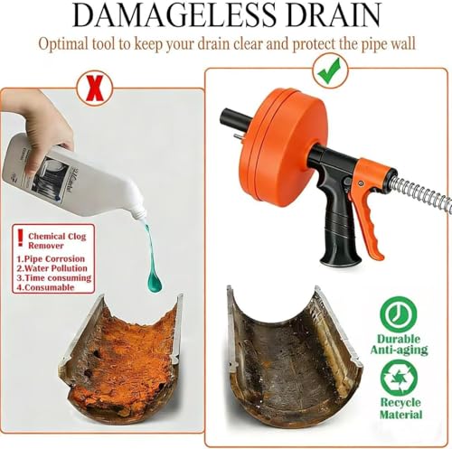 50 FT Double Mode Drain Snake Tools, 14-in-1 Drain Auger for Sink and Drain Unblocking, Plumbing Snake for Kitchen, Bathrom and Shower Sink, Snake for Real DYIs 2026 Upgraded