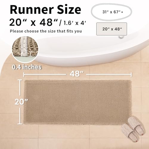 Waffle Bath Mat - Boho Bathroom Rugs Non Slip Washable, Super Absorbent & Quick Dry, Soft Bath Mat Farmhouse Bathroom Decor, 20'' x 48'', Khaki - color: Khaki, size: 20'' X 48''
