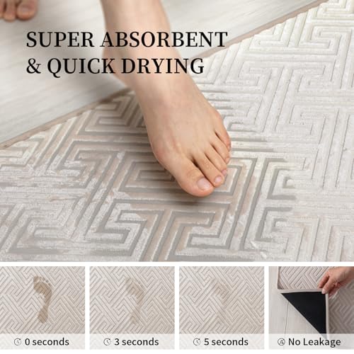 YIHOUSE Beige Bathroom Runner Rugs 17"x59", Quick Dry Non Slip Long Bath Rug, Absorbent Machine Washable Thin Bath Mat for Restroom Floor Tub Laundry Room Home Decor - color: Beige, size: 1'5" x 4'11" (Rectangular)
