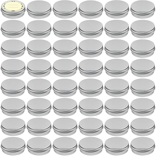 TUZAZO 48Pack 1/2 Oz Aluminum Tin Cans with Screw Lid and Labels, Refillable Travel Sized Cosmetic Containers Small Tins for Lip Balms, Salves, Lotion Bars, Candles - size: 0.5oz*48